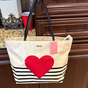 Kate Spade Black and Cream Tote with Red Heart NWT